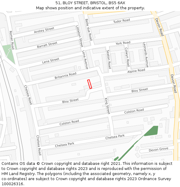 51, BLOY STREET, BRISTOL, BS5 6AX: Location map and indicative extent of plot