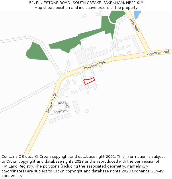 51, BLUESTONE ROAD, SOUTH CREAKE, FAKENHAM, NR21 9LY: Location map and indicative extent of plot