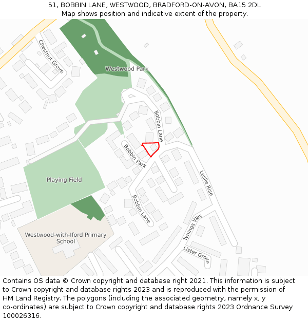 51, BOBBIN LANE, WESTWOOD, BRADFORD-ON-AVON, BA15 2DL: Location map and indicative extent of plot