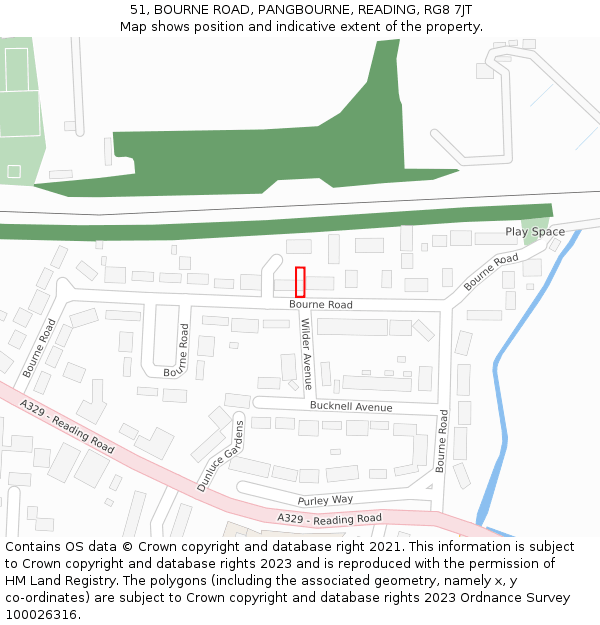 51, BOURNE ROAD, PANGBOURNE, READING, RG8 7JT: Location map and indicative extent of plot
