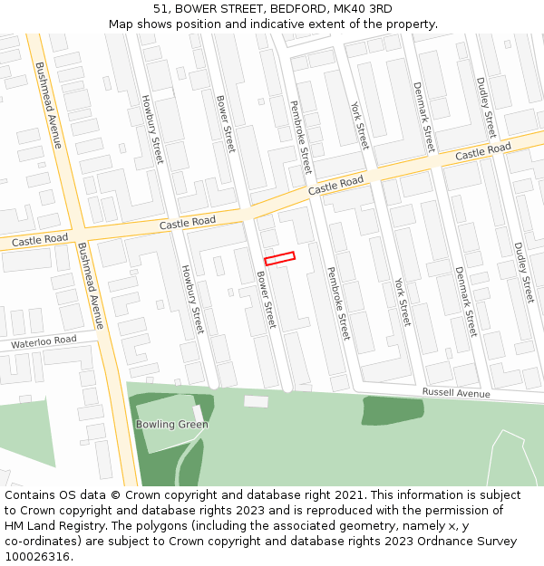51, BOWER STREET, BEDFORD, MK40 3RD: Location map and indicative extent of plot