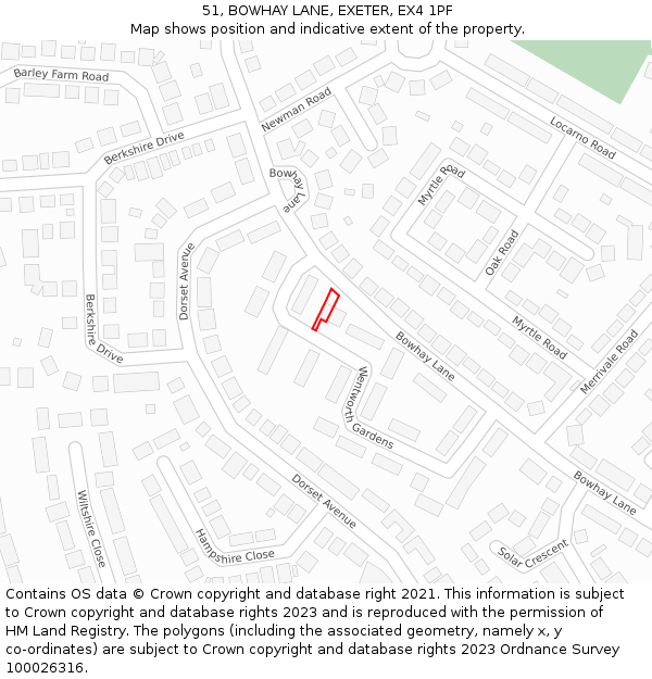 51, BOWHAY LANE, EXETER, EX4 1PF: Location map and indicative extent of plot