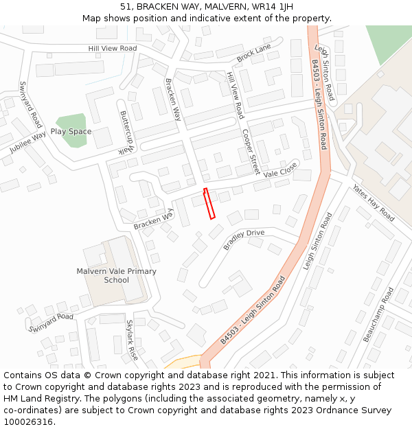 51, BRACKEN WAY, MALVERN, WR14 1JH: Location map and indicative extent of plot