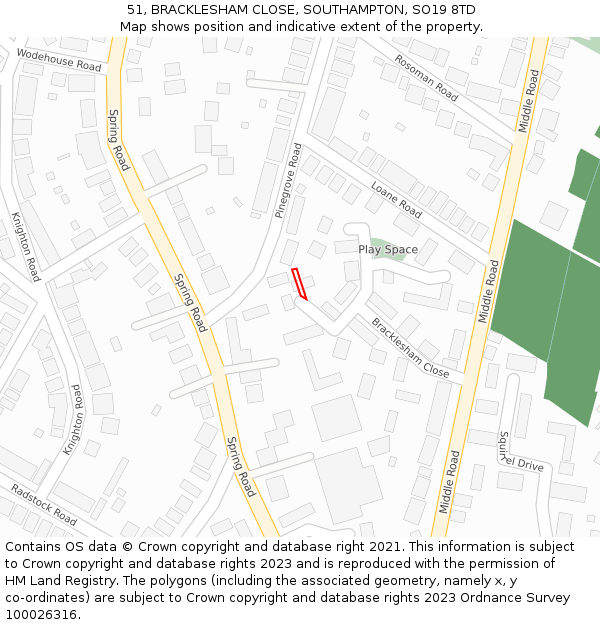 51, BRACKLESHAM CLOSE, SOUTHAMPTON, SO19 8TD: Location map and indicative extent of plot