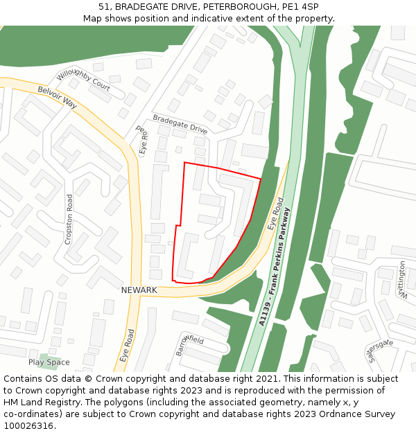 51, BRADEGATE DRIVE, PETERBOROUGH, PE1 4SP: Location map and indicative extent of plot