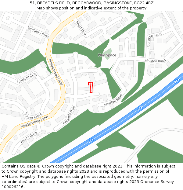 51, BREADELS FIELD, BEGGARWOOD, BASINGSTOKE, RG22 4RZ: Location map and indicative extent of plot