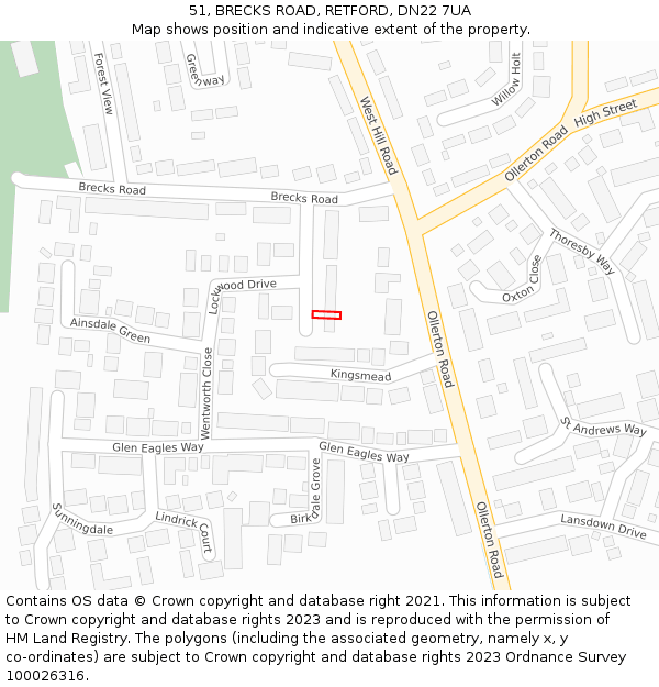 51, BRECKS ROAD, RETFORD, DN22 7UA: Location map and indicative extent of plot