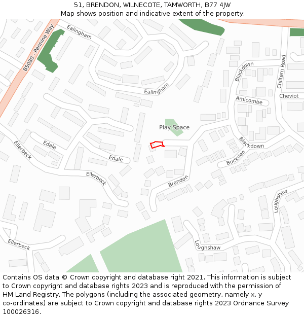 51, BRENDON, WILNECOTE, TAMWORTH, B77 4JW: Location map and indicative extent of plot