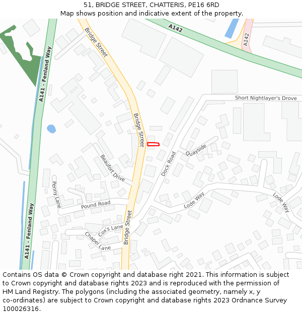 51, BRIDGE STREET, CHATTERIS, PE16 6RD: Location map and indicative extent of plot