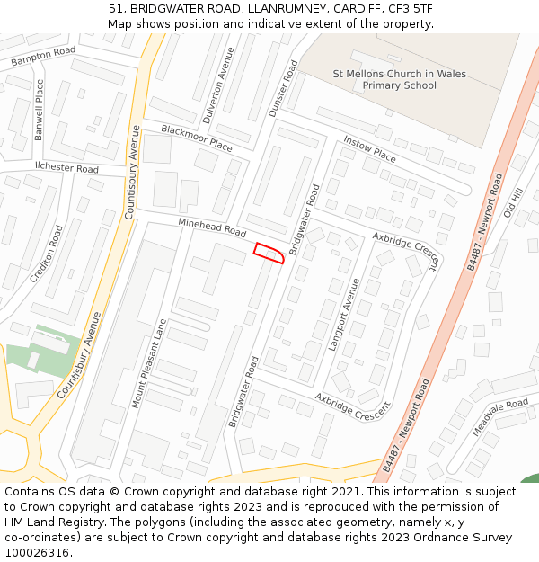 51, BRIDGWATER ROAD, LLANRUMNEY, CARDIFF, CF3 5TF: Location map and indicative extent of plot