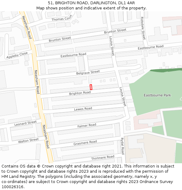 51, BRIGHTON ROAD, DARLINGTON, DL1 4AR: Location map and indicative extent of plot
