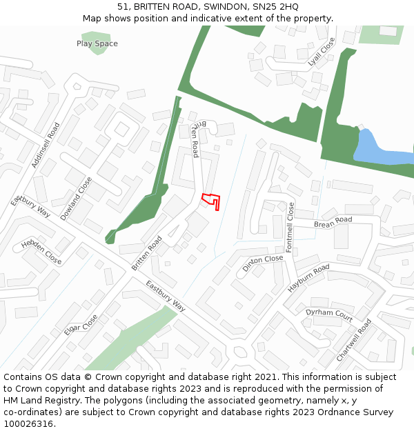 51, BRITTEN ROAD, SWINDON, SN25 2HQ: Location map and indicative extent of plot
