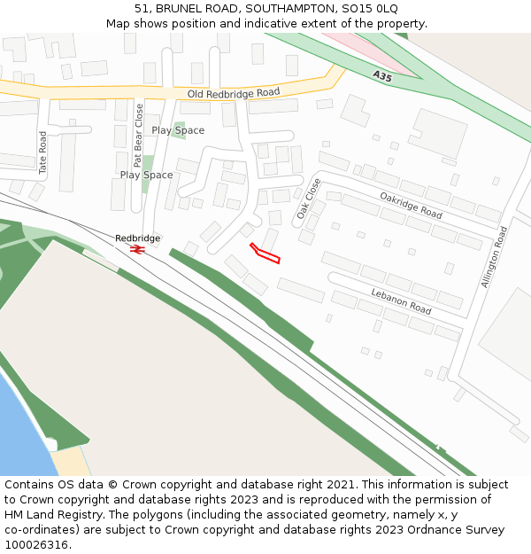 51, BRUNEL ROAD, SOUTHAMPTON, SO15 0LQ: Location map and indicative extent of plot