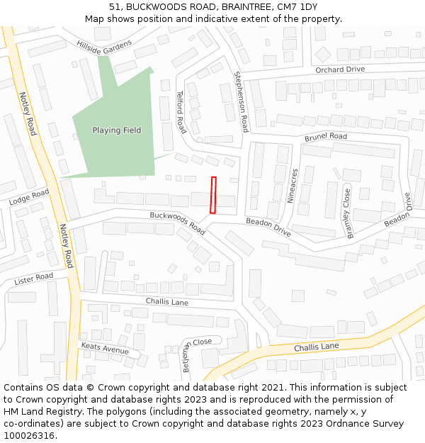 51, BUCKWOODS ROAD, BRAINTREE, CM7 1DY: Location map and indicative extent of plot