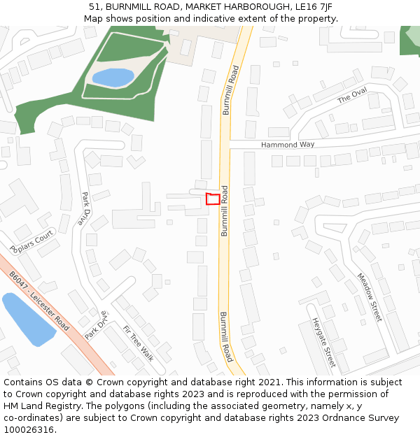 51, BURNMILL ROAD, MARKET HARBOROUGH, LE16 7JF: Location map and indicative extent of plot