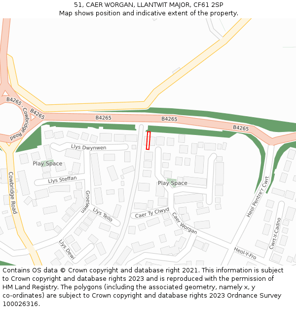 51, CAER WORGAN, LLANTWIT MAJOR, CF61 2SP: Location map and indicative extent of plot