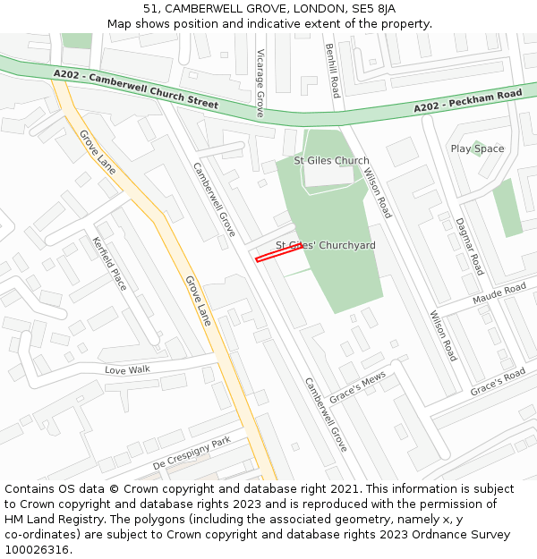 51, CAMBERWELL GROVE, LONDON, SE5 8JA: Location map and indicative extent of plot