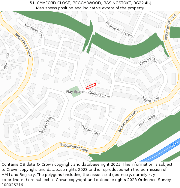 51, CAMFORD CLOSE, BEGGARWOOD, BASINGSTOKE, RG22 4UJ: Location map and indicative extent of plot