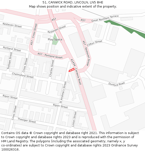 51, CANWICK ROAD, LINCOLN, LN5 8HE: Location map and indicative extent of plot