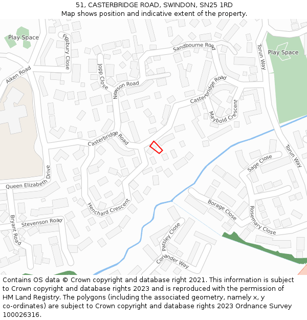51, CASTERBRIDGE ROAD, SWINDON, SN25 1RD: Location map and indicative extent of plot