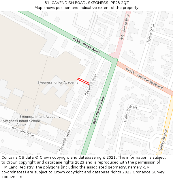 51, CAVENDISH ROAD, SKEGNESS, PE25 2QZ: Location map and indicative extent of plot