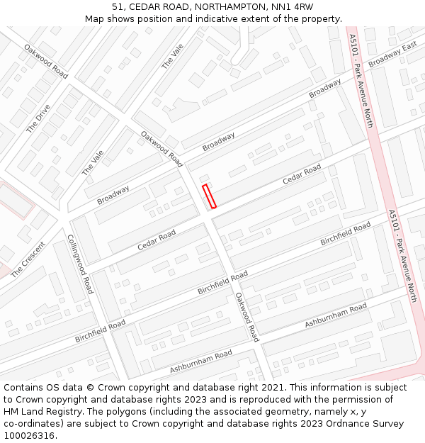 51, CEDAR ROAD, NORTHAMPTON, NN1 4RW: Location map and indicative extent of plot