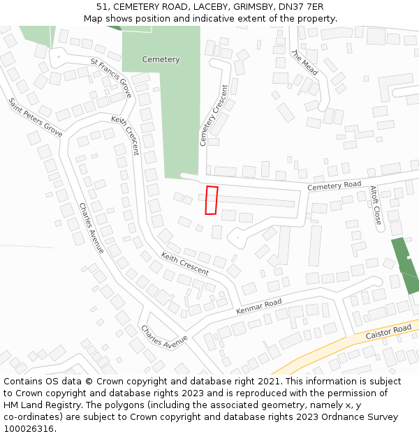51, CEMETERY ROAD, LACEBY, GRIMSBY, DN37 7ER: Location map and indicative extent of plot