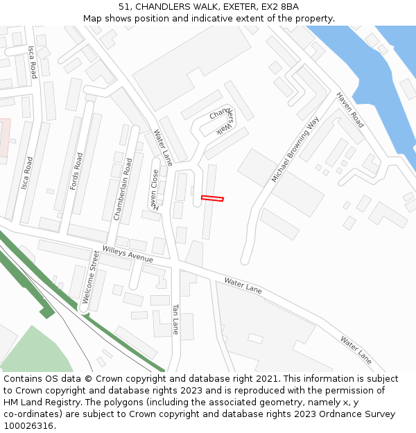 51, CHANDLERS WALK, EXETER, EX2 8BA: Location map and indicative extent of plot