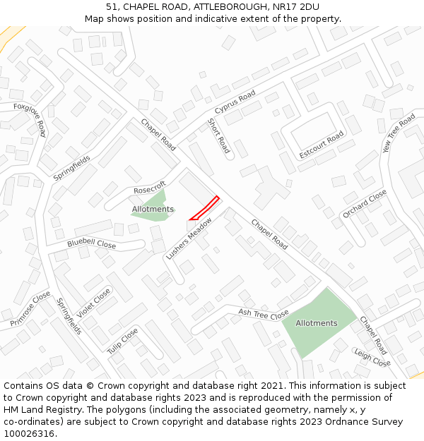 51, CHAPEL ROAD, ATTLEBOROUGH, NR17 2DU: Location map and indicative extent of plot