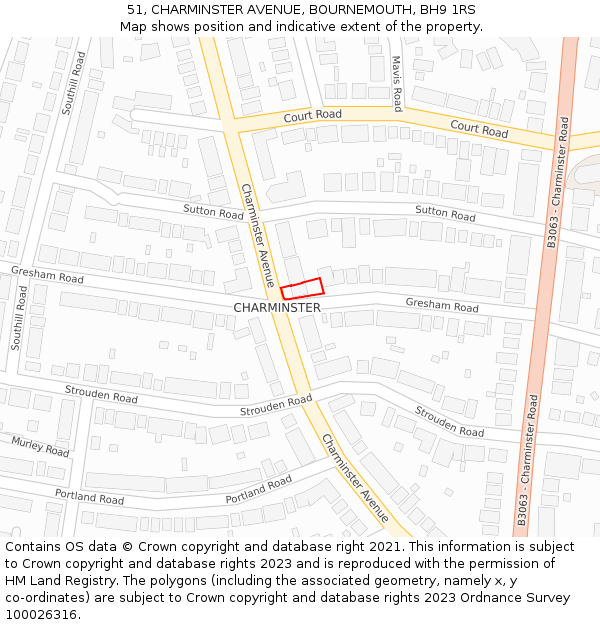51, CHARMINSTER AVENUE, BOURNEMOUTH, BH9 1RS: Location map and indicative extent of plot