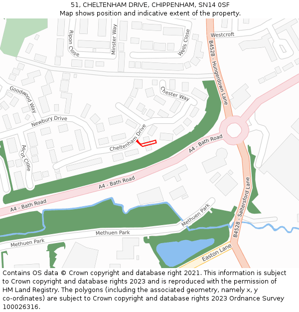 51, CHELTENHAM DRIVE, CHIPPENHAM, SN14 0SF: Location map and indicative extent of plot