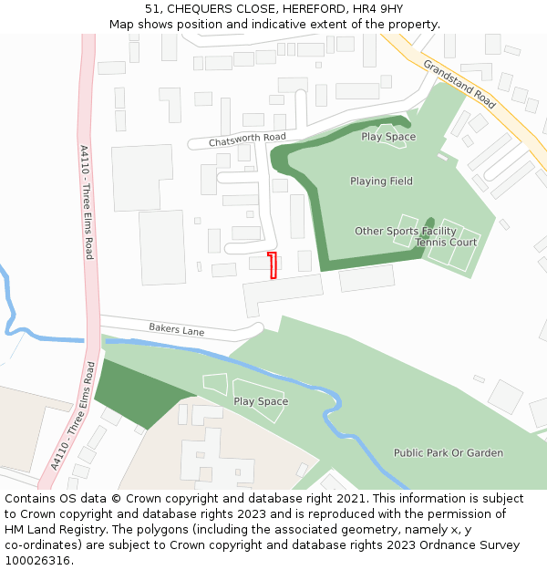 51, CHEQUERS CLOSE, HEREFORD, HR4 9HY: Location map and indicative extent of plot