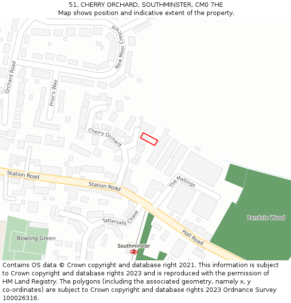 51, CHERRY ORCHARD, SOUTHMINSTER, CM0 7HE: Location map and indicative extent of plot