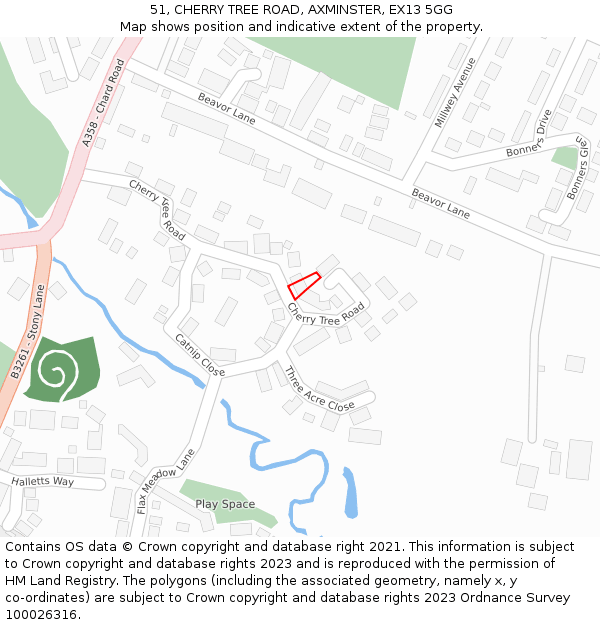 51, CHERRY TREE ROAD, AXMINSTER, EX13 5GG: Location map and indicative extent of plot