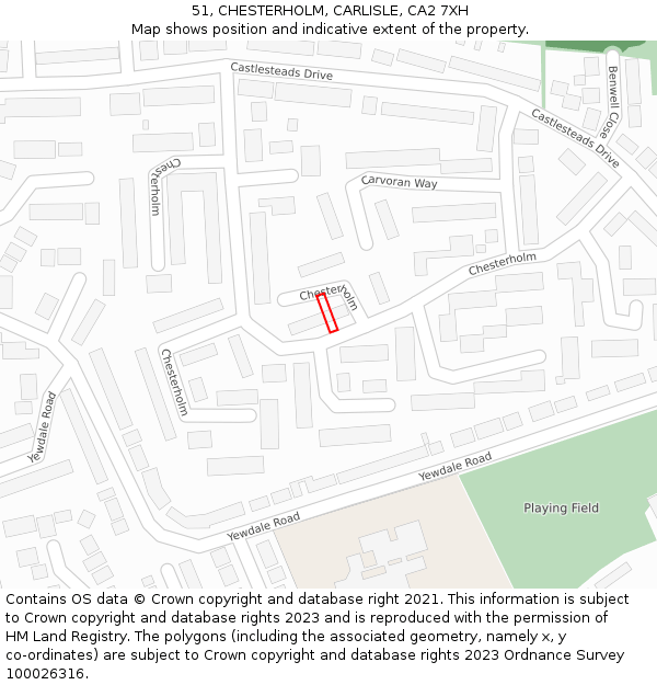 51, CHESTERHOLM, CARLISLE, CA2 7XH: Location map and indicative extent of plot