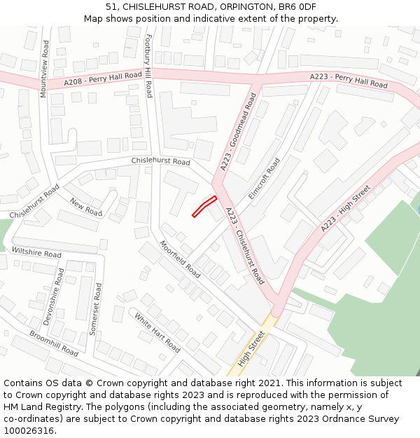 51, CHISLEHURST ROAD, ORPINGTON, BR6 0DF: Location map and indicative extent of plot
