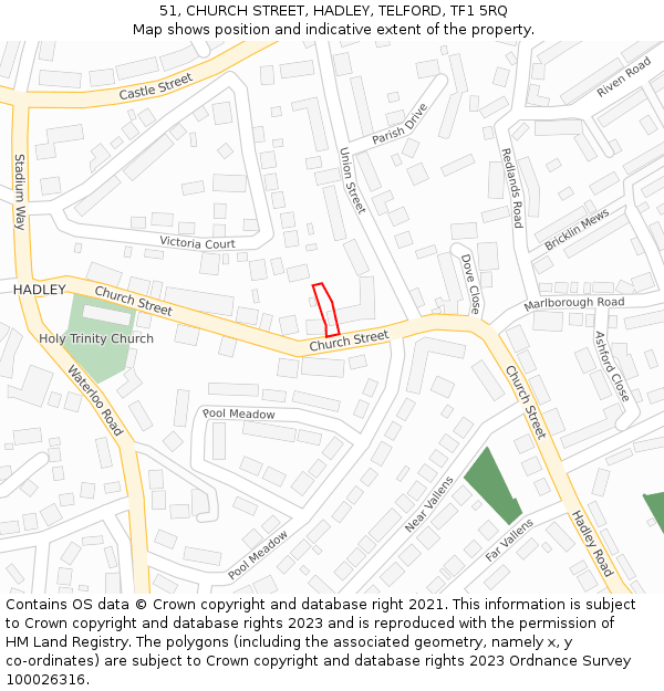 51, CHURCH STREET, HADLEY, TELFORD, TF1 5RQ: Location map and indicative extent of plot