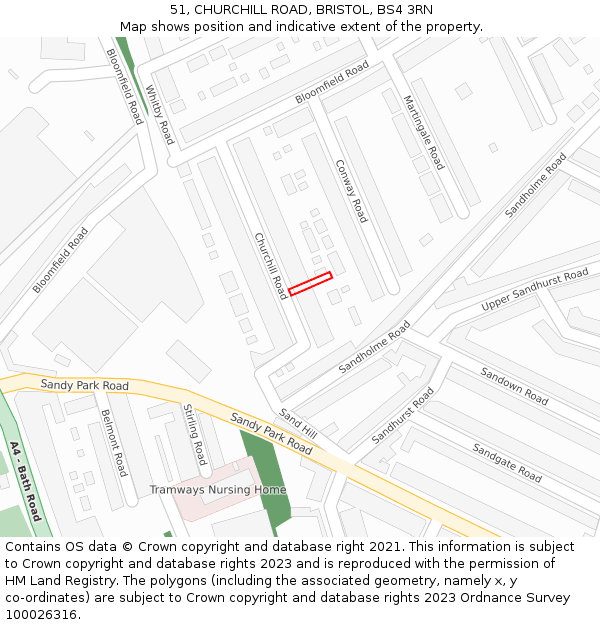 51, CHURCHILL ROAD, BRISTOL, BS4 3RN: Location map and indicative extent of plot