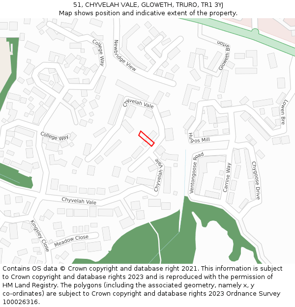 51, CHYVELAH VALE, GLOWETH, TRURO, TR1 3YJ: Location map and indicative extent of plot
