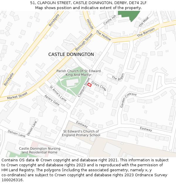 51, CLAPGUN STREET, CASTLE DONINGTON, DERBY, DE74 2LF: Location map and indicative extent of plot