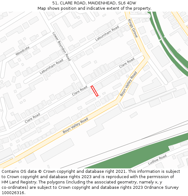51, CLARE ROAD, MAIDENHEAD, SL6 4DW: Location map and indicative extent of plot