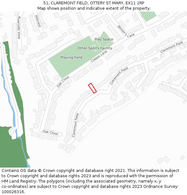 51, CLAREMONT FIELD, OTTERY ST MARY, EX11 1RP: Location map and indicative extent of plot