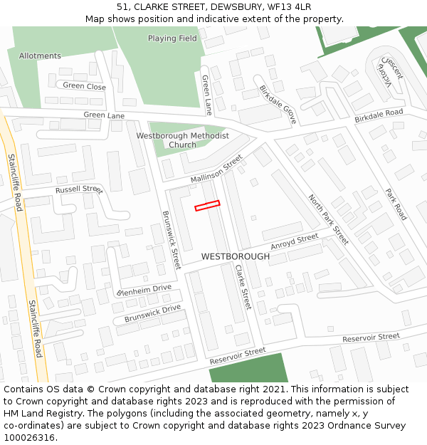 51, CLARKE STREET, DEWSBURY, WF13 4LR: Location map and indicative extent of plot