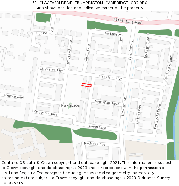 51, CLAY FARM DRIVE, TRUMPINGTON, CAMBRIDGE, CB2 9BX: Location map and indicative extent of plot