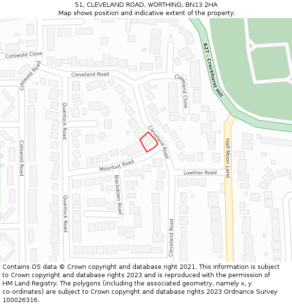 51, CLEVELAND ROAD, WORTHING, BN13 2HA: Location map and indicative extent of plot