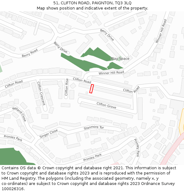 51, CLIFTON ROAD, PAIGNTON, TQ3 3LQ: Location map and indicative extent of plot