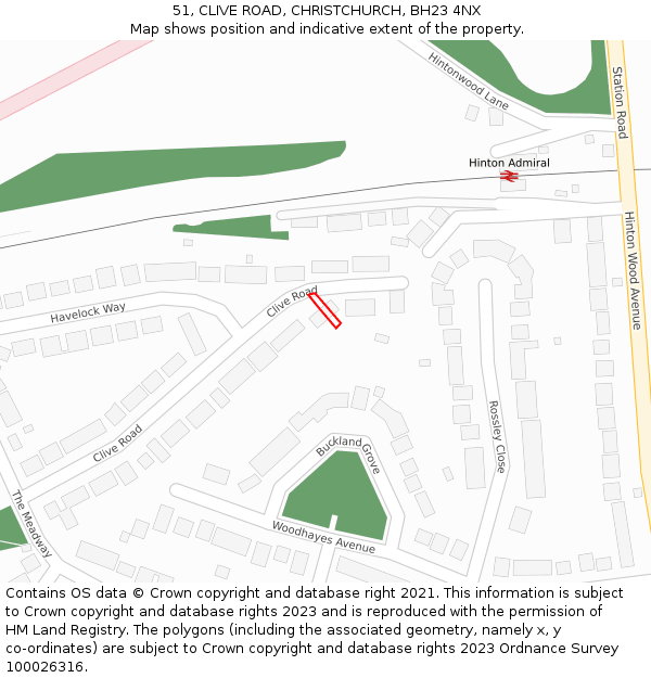 51, CLIVE ROAD, CHRISTCHURCH, BH23 4NX: Location map and indicative extent of plot
