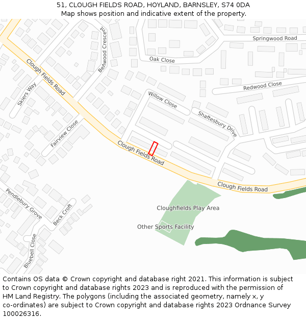 51, CLOUGH FIELDS ROAD, HOYLAND, BARNSLEY, S74 0DA: Location map and indicative extent of plot