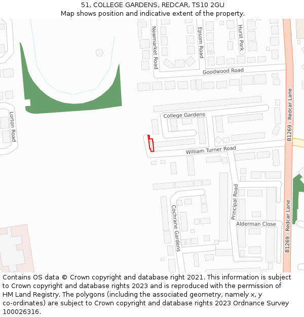 51, COLLEGE GARDENS, REDCAR, TS10 2GU: Location map and indicative extent of plot
