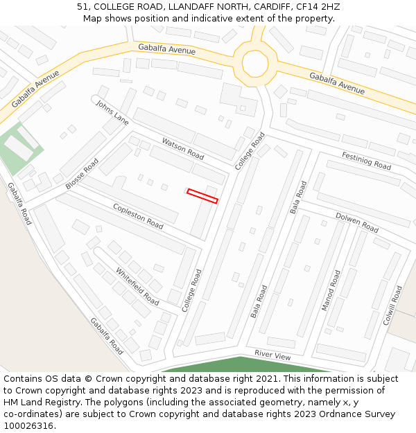 51, COLLEGE ROAD, LLANDAFF NORTH, CARDIFF, CF14 2HZ: Location map and indicative extent of plot